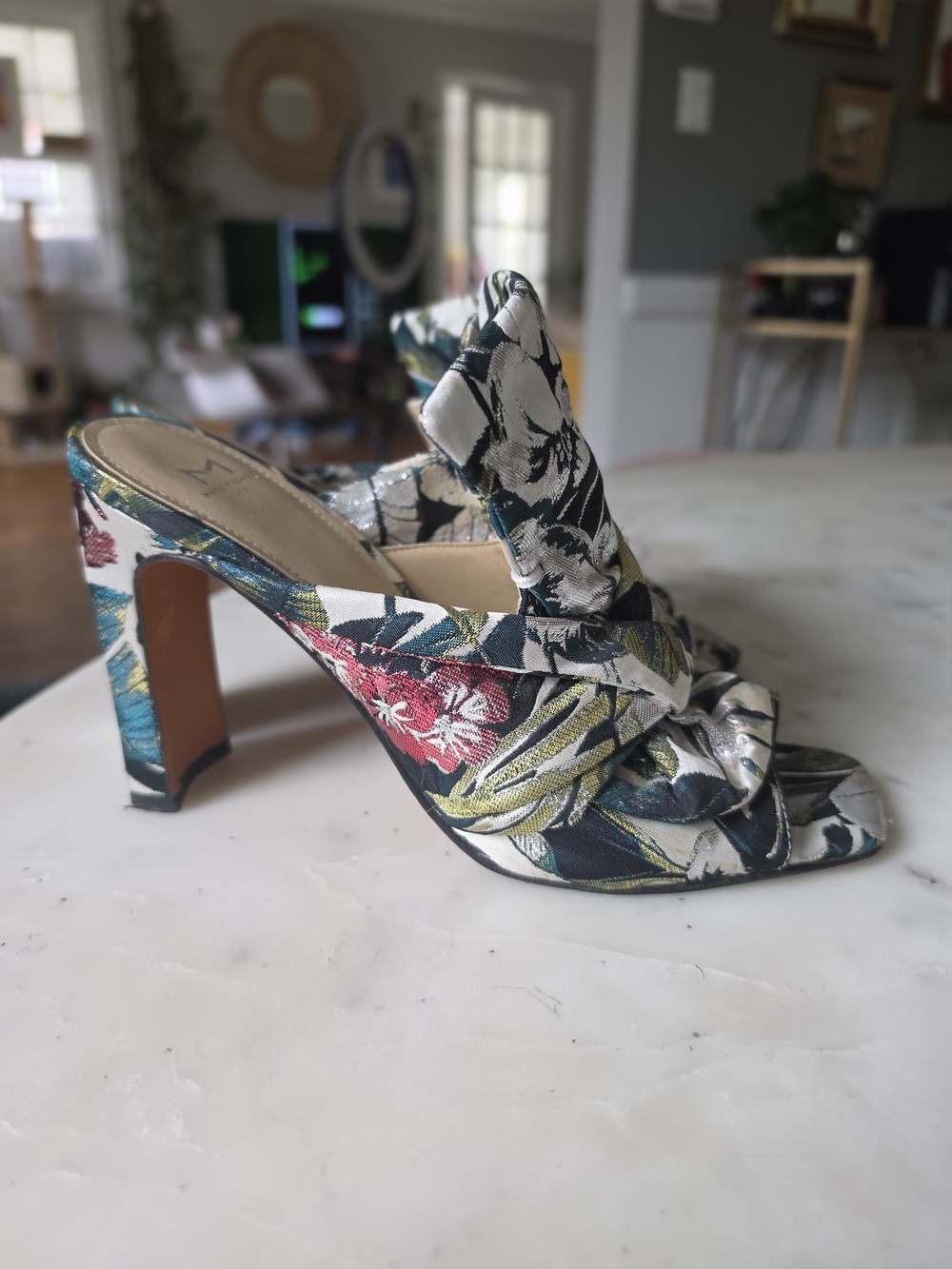 Marc Fisher Floral Jacquard Block Heel Mule Size 8